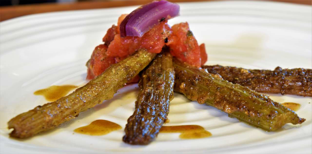 Sous Vide: Smoked Sirloin Cap, Skewered Peppers and Mushrooms