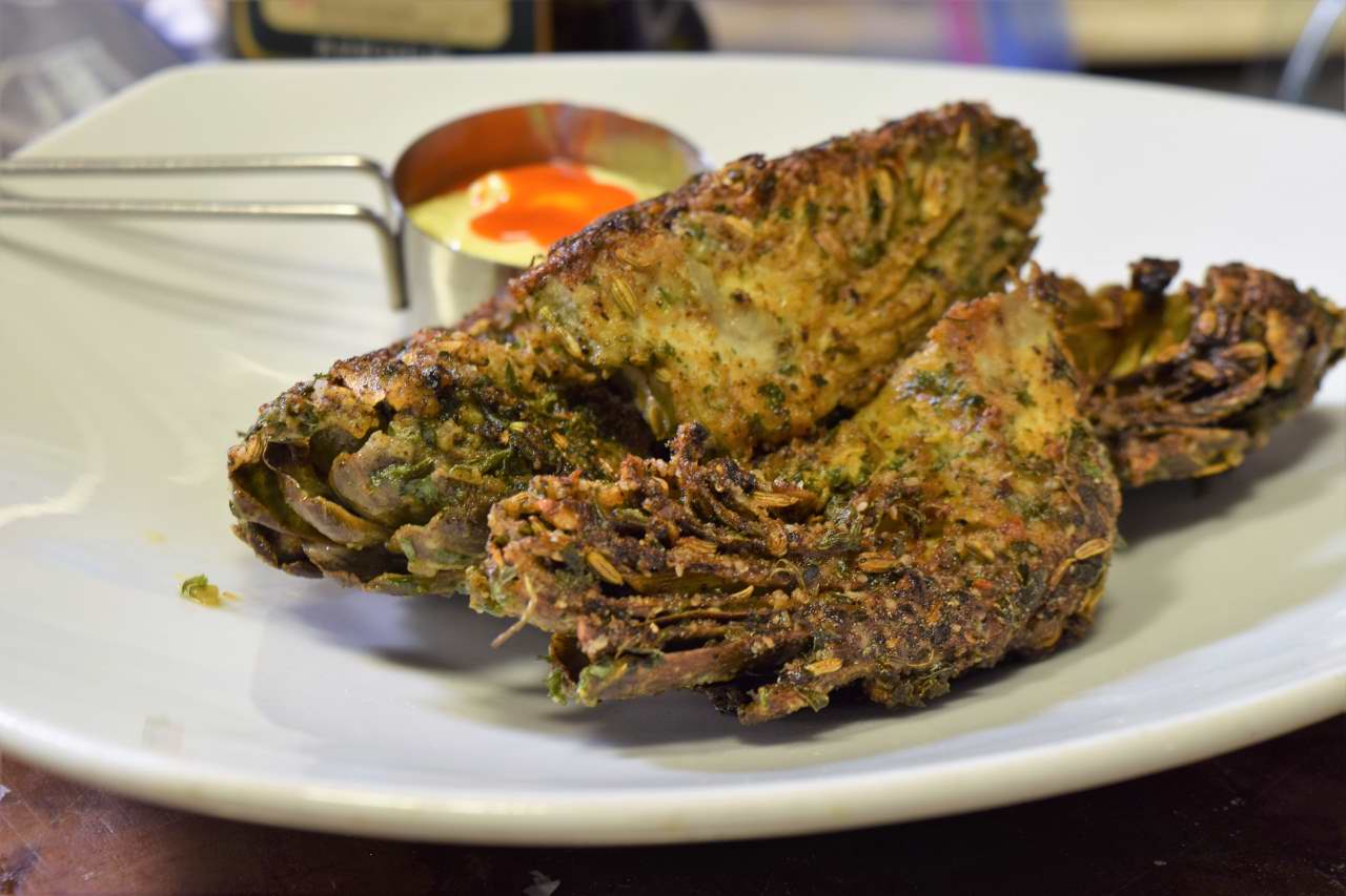 Sous Vide Artichokes Saute, Crusty Rub #1, Aioli